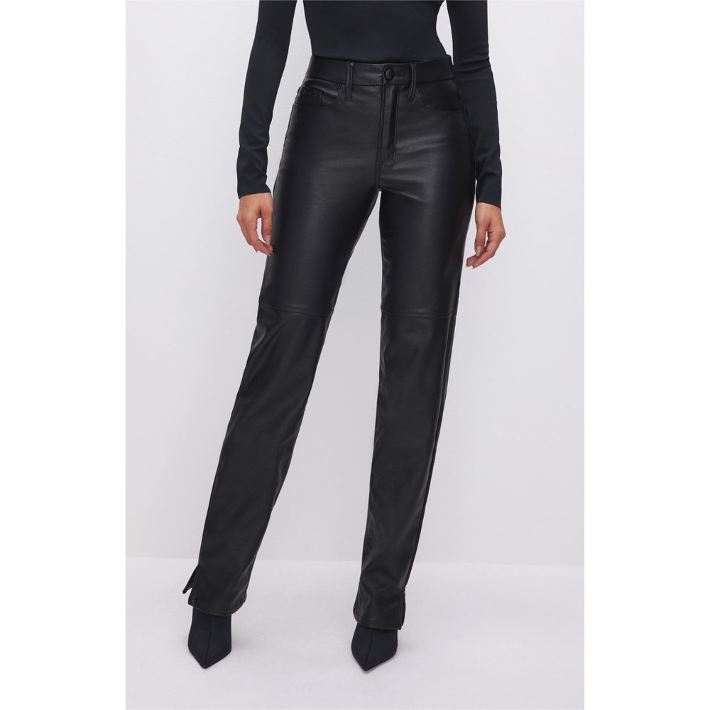 NWT Good American Good Boy Faux Leather Pants Black Sz 14/32 High Rise Boyfriend